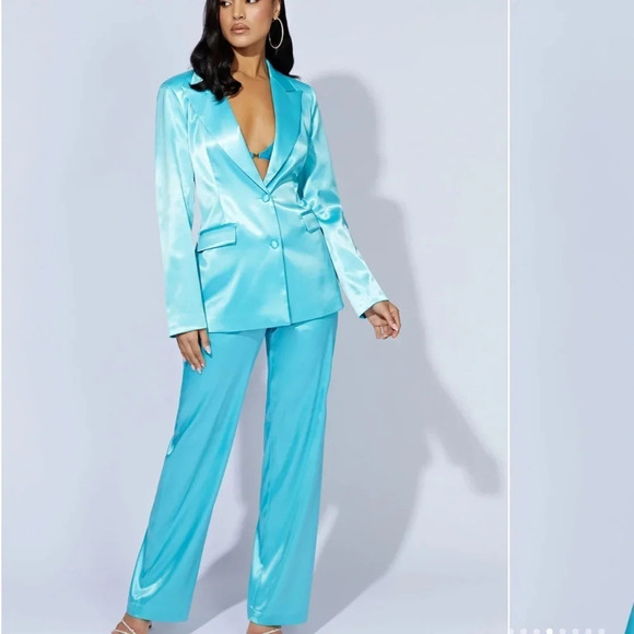 NWT Meshki 2 Piece Set Satin Blazer Jacket and Pants Size XS Full Suit - Picture 5 of 15